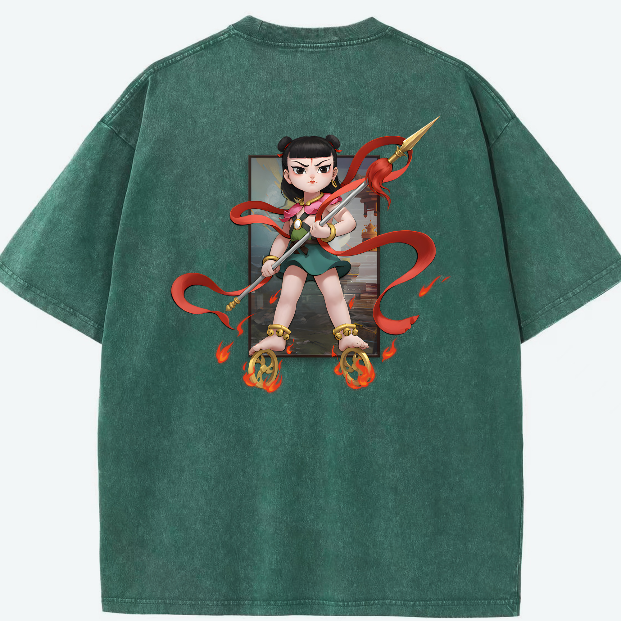 （画像用） Ne Zha 2 ナタ 魔童の大暴れ 綿100% ヴィンテージ風 半袖Tシャツ（背面プリント）